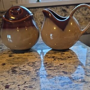 Vintage Sango Nova Brown and Tan Ceramic Creamer and Sugar Set